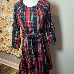 Draper James Red and Blue Plaid Long Sleeve Dress